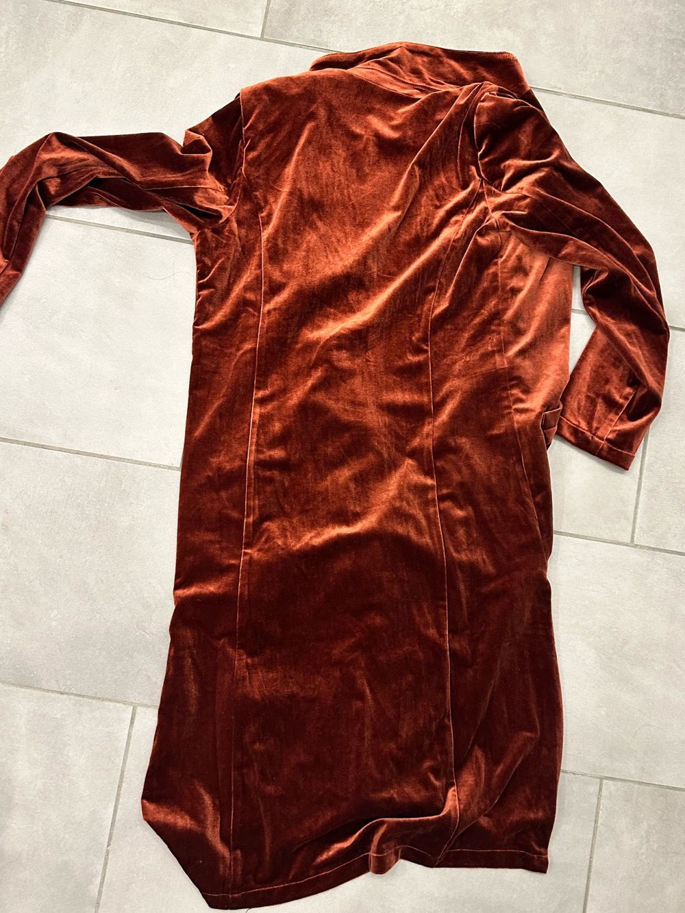 Skies Are Blue Rust Red / burnt orange Velvet Maxi Duster - Picture 3 of 3